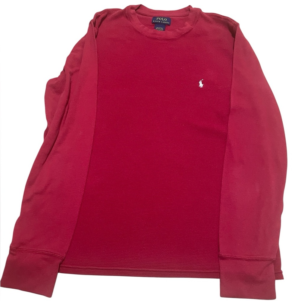 Polo Ralph Lauren Boys Youth Large Red Waffle Knit Thermal Long Sleeve Shirt